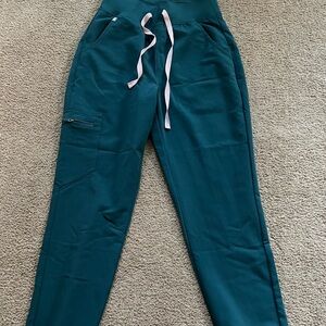 Figs Teal Jogger Pants with Pink Drawstring